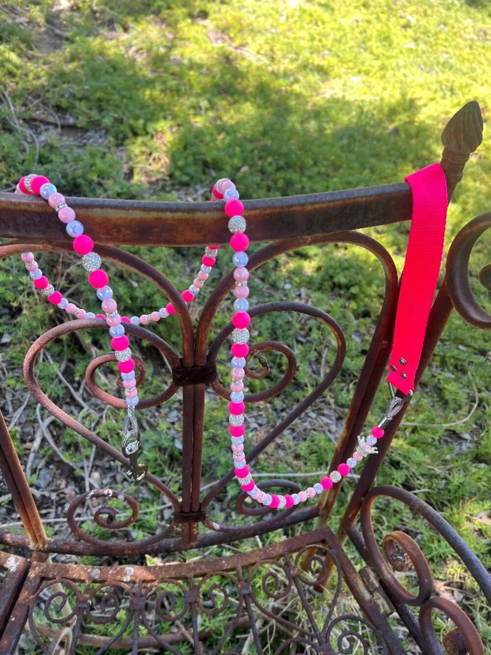 Princess Pink Rhinestone Crown Dog Leash - Neon Pink - Handmade